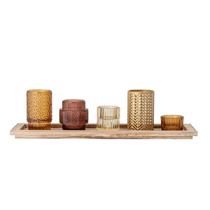 SANGA TRAY 6 PIECE AMBER GLASS VOTIVE SET