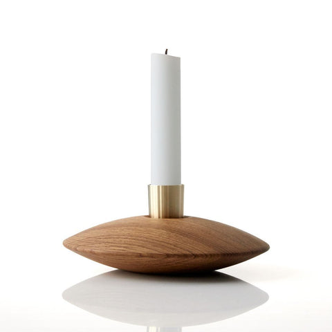 UFO CANDLE HOLDER - OAK + BRASS